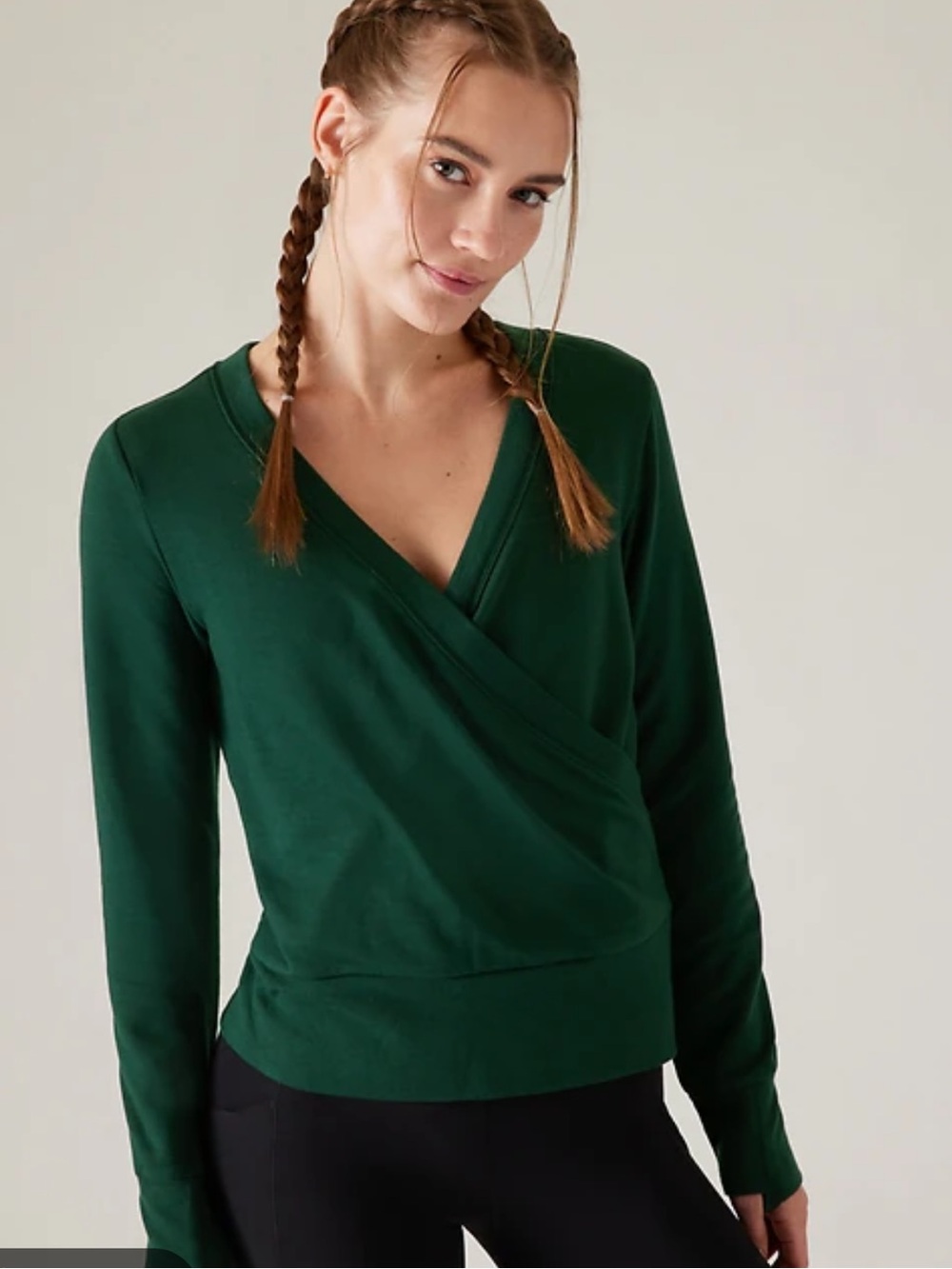 Athleta Deep Green Wrap V-Neck Sweater